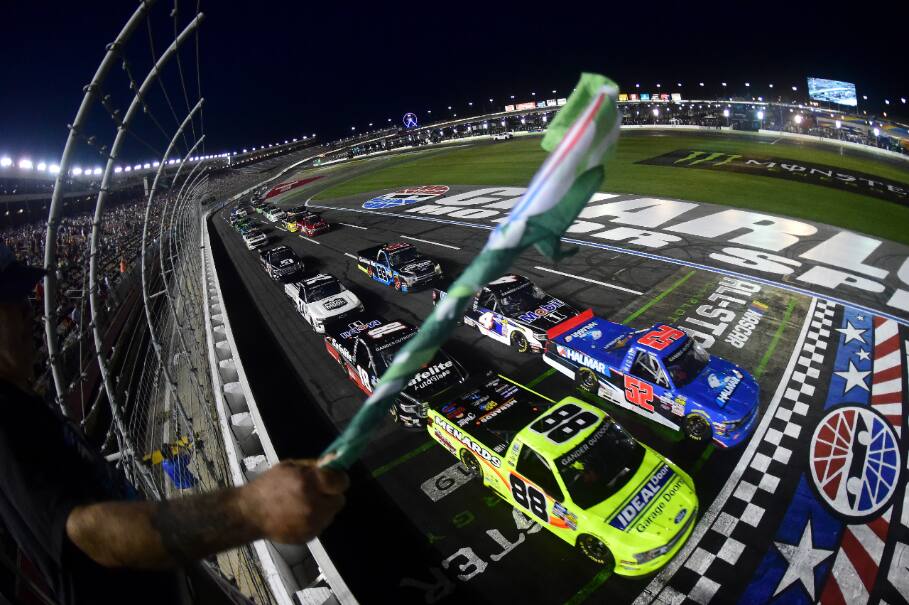 ThorSport's Ben Rhodes led the F-150s in fourth place in Friday night's NASCAR Truck race. ThorSport's Ben Rhodes led the F-150s in fourth place in Friday night's NASCAR Truck race.